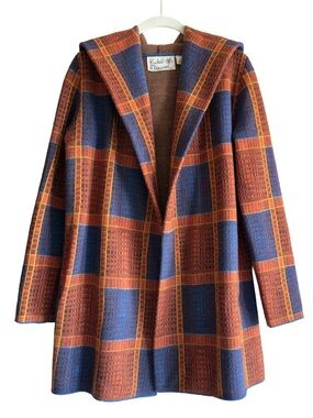 Anthropologie Field Flower Wool Cardigan Coat XS Plaid Hooded Boho Women’s XS